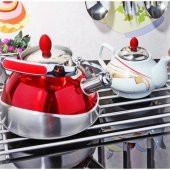 Porselen Demlikli Çelik Kettle Çaydanlık Kırmızı - 1