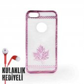 Secron Apple iPhone 5 - 5S - SE Yaprak Desenli Silikon Kılıf Koyu Pembe - 1