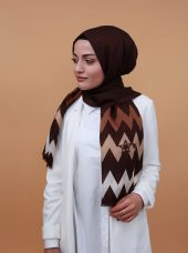 Zigzag Desenli Şal Kahverengi - 1