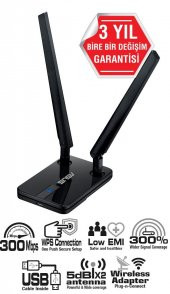 ASUS USB-N14 300Mbps Yüksek Menzilli Kablosuz Ağ Adaptörü USB-N14 - 1