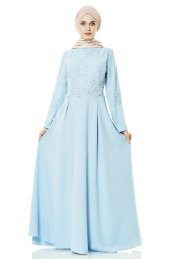 Fashion Night Güpürlü Abiye Elbise-Buz Mavisi 4179-14 - 3