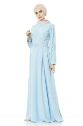 Fashion Night Güpürlü Abiye Elbise-Buz Mavisi 4179-14 - 4