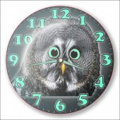 Büyük Dev 35 cm Baykuşlu Fosforlu Bombe Camlı Sessiz Duvar Saati thumbnail 1