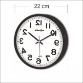Siyah Çerçeve Ters Çalışan 22cm Aynadan Okunan Kalın Duvar Saati - 2