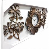 Üç 3 Parça Çiçek Bakır Ferforje Eski Görünüm Oymalı Duvar Saati thumbnail 1