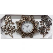 Ferforje Görünüm Üç 3 Parçalı Aynalı Çiçek Oymalı Duvar Saati thumbnail 2