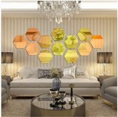Altıköşe Altıgen Geometrik Hexagon 4 mm Cam 18x16 Duvar Boy Aynası - 2