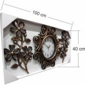 Ferforje Görünüm Üç 3 Parçalı Aynalı Çiçek Oymalı Duvar Saati thumbnail 3