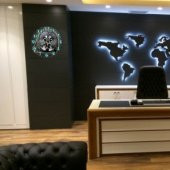 Büyük Dev 35 cm Baykuşlu Fosforlu Bombe Camlı Sessiz Duvar Saati thumbnail 2