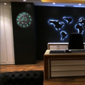 Büyük Dev 35 cm Baykuşlu Fosforlu Bombe Camlı Sessiz Duvar Saati thumbnail 4