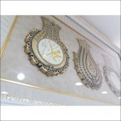 61x97cm Esmalı Kristal Taşlı Oyma Çerçeveli Üçlü Lale Tablo Pano thumbnail 1