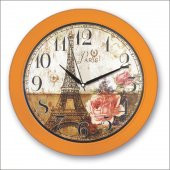 Turuncu Çerçeve Eyfel Kuleli Retro Sorti Paris Duvar Saati - 1