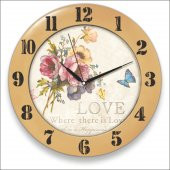 Eskitme Oksit Sarı Çerçeve Güllü Kelebekli River Love Duvar Saati - 1