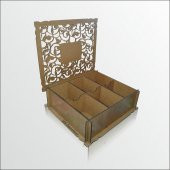 Kahverengi Ahşap Mistik İşlemeli Kapaklı Poşet Çay Kahve Kutusu - 1