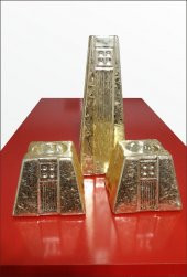 3 lü Külçe Altın Varak Kaplama Renk Porselen Büyük Kalın Şamdan Mumluk - 3