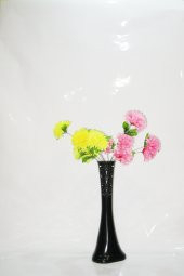 60 cm Desenli Uzun Siyah Sarı Pembe Ortancalı Köşe Vazosu - 1