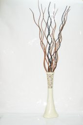 Uzun Kıvrımlı Dalgalı Spiral Helisel 10 Kahve 5 Siyah Dallı Uzun 60 cm Krem Rengi Vazo - 1