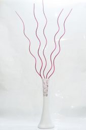 60 cm Beyaz Desenli Vazo 5 Adet Fuşya Dal - 1