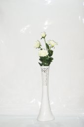 60 cm Desenli Beyaz Vazo Beyaz Gül - 1