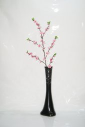 60 cm Siyah Desenli Vazo Pembe Bahar Dalı - 1