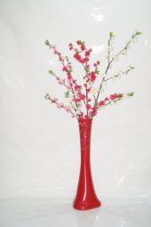 60 cm Kırmızı Desenli Vazo Üç Renk Bahar Dalı - 1