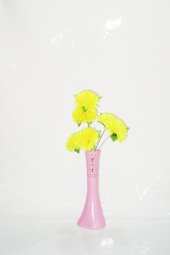 Uzun 4 Başlı Sarı Çiçek 40 cm Pembe İşlemeli Derin Desenli Vazo - 1