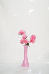 Uzun 6 Başlı Pembe Çiçek 40 cm Pembe İşlemeli Derin Desenli Vazo - 1
