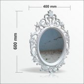 Büyük 50x70cm Oymalı Rustik Beyaz Çerçeveli Antik Duvar Boy Aynası - 3