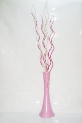 10 Fuşya Pembe Krem Dallı 60 cm Pudra Pembe Uzun Köşe Vazosu - 1