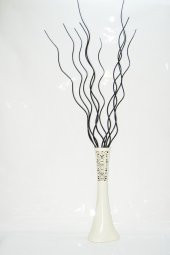 60 cm Desenli Krem Vazo 10 Adet Siyah Dal - 1