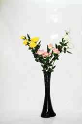 60 cm Siyah Desenli Vazo Üç Renk Gül - 1