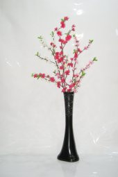 60 cm Desenli Siyah Vazo Üç Renk Bahar Dalı - 1