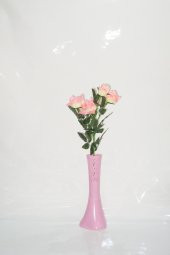 Uzun 4 Başlı Pembe Gül 40 cm Pembe İşlemeli Derin Vazo - 1