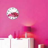 Pembe Gül Demeti Bombe Camlı Okul İşyeri Ev Ofis Duvar Saati - 1