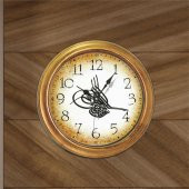 Eskitme Çerçeveli Tuğralı Ofis İşyeri Okul Ev Duvar Saati - 1