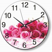 Pembe Gül Demeti Bombe Camlı Okul İşyeri Ev Ofis Duvar Saati - 2