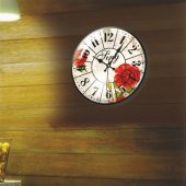 Çiçek Desenli Ev Ofis İşyeri Okul Otel Bombe Camlı Duvar Saati - 3