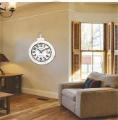 Dev Açık Renk Tasarım Beyaz Metal Köstekli Duvar Saati 61x81cm - 2