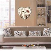 Paris Eyfel Kulesi Desenli Oturma Odası Salon Kalp Duvar Saati thumbnail 2