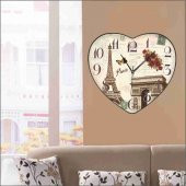 Paris Eyfel Kulesi Desenli Oturma Odası Salon Kalp Duvar Saati thumbnail 3