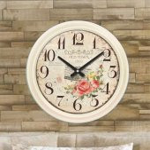 Krem Çerçeve 60 cm Dev Çiçek Desenli Okul İşyeri Ev Duvar Saati - 1