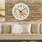 Krem Çerçeve 60 cm Dev Çiçek Desenli Okul İşyeri Ev Duvar Saati - 2