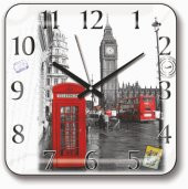 Londra Kırmızı Telefon Kulubesi Saat Kulesi Otobüslü Duvar Saati - 1
