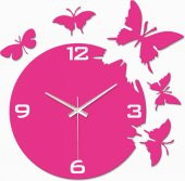 Pembe Kelebekler Duvar Saati - 1