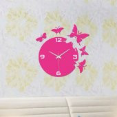 Pembe Kelebekler Duvar Saati - 3