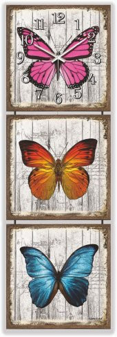 Mdf Renkli Kelebekler Tablo Duvar Saati thumbnail 1