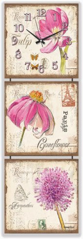 Mdf Lale Desenli Tablo Duvar Saati thumbnail 1