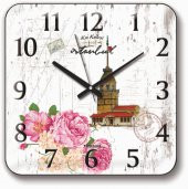 Kız Kulesi Desenli Bombe Camlı Duvar Saati thumbnail 1