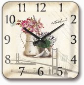 İstanbul Silüetinde Çiçekler Duvar Saati thumbnail 1