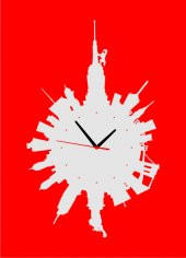 Newyork Manhattn Şehir Silüeti Profili Dekoratif Ayna Duvar Saati - 1